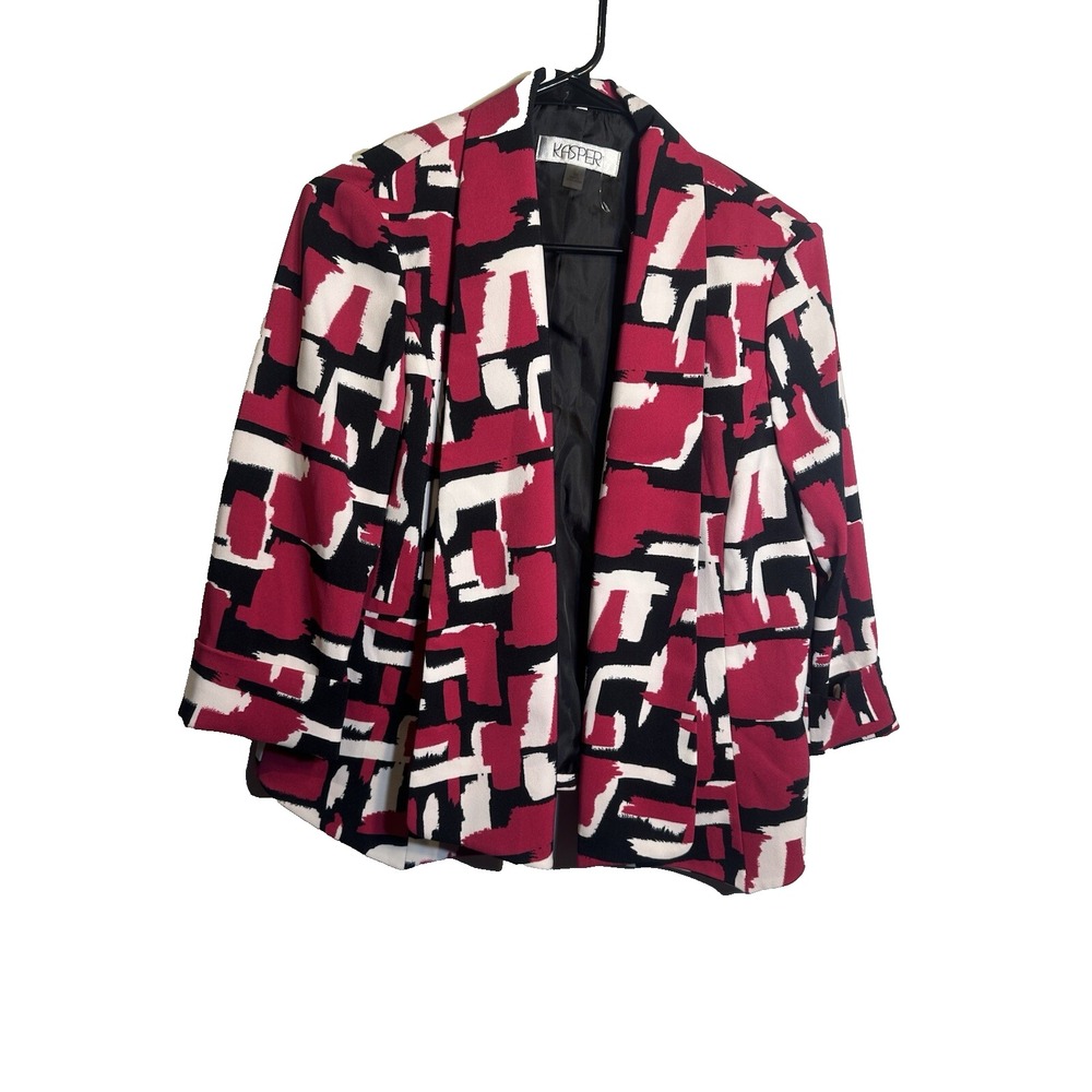 kasper womens blazer jacket coat size 10 pink black white long sleeve open front